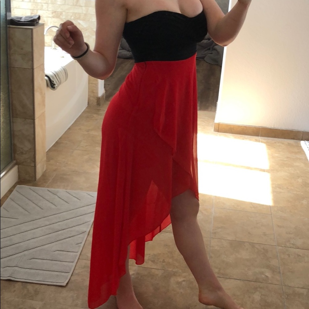 High/low red dress